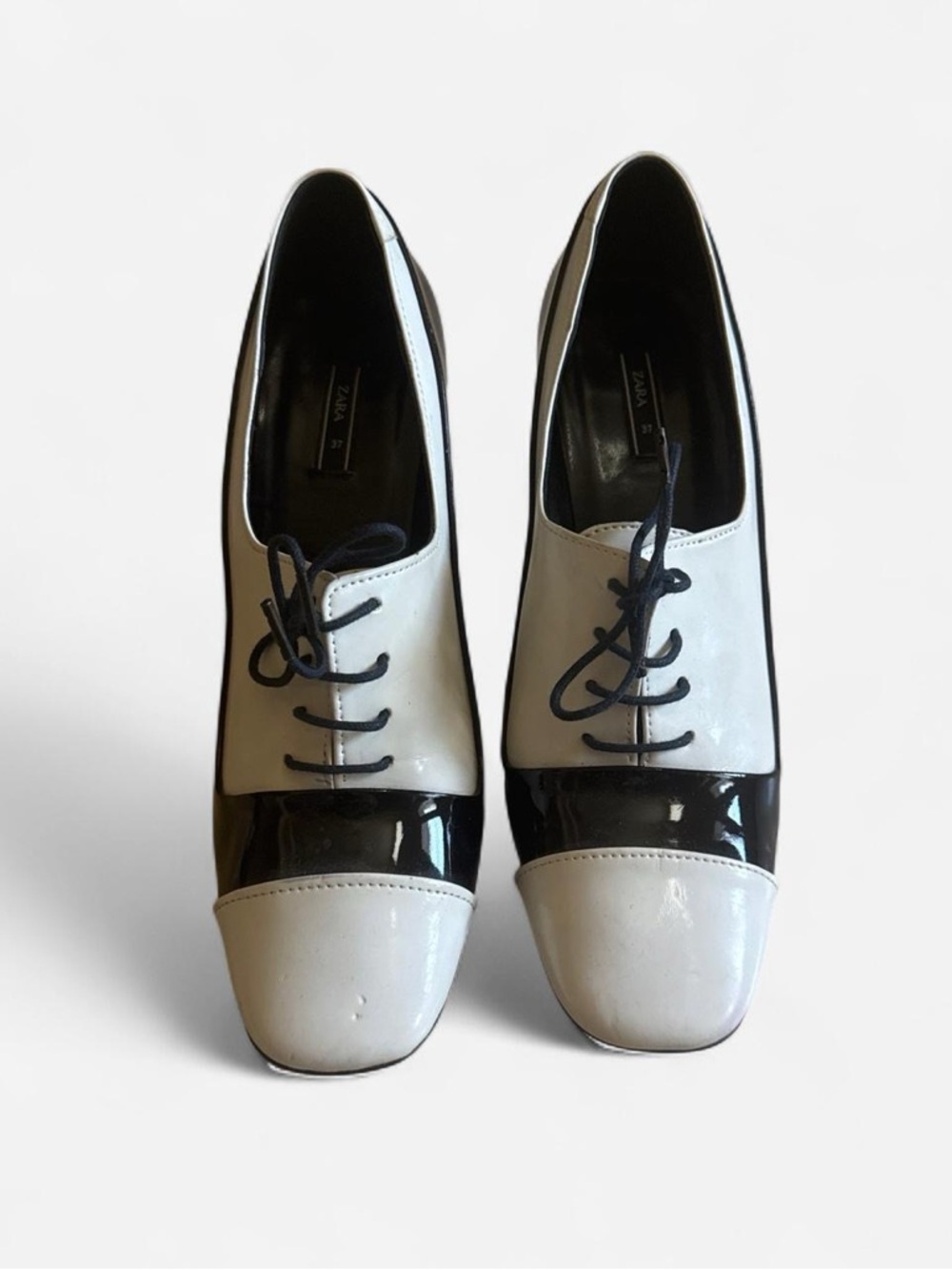 Zara Black and White Lace-Up Oxford Heels